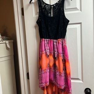 Beautiful black, pink and orange dress.